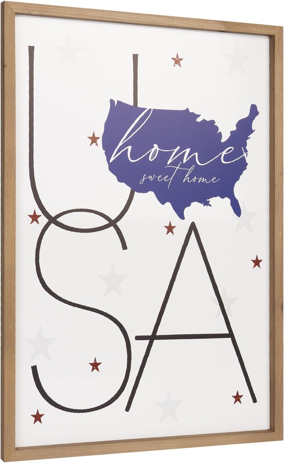 23.6×15.7 Inch Patriotic Wall Art with Wood Framed, Wooden Labor Day USA Sign, Veterans Day Decorations Americana Decor Memorial Gifts for Home Living Room Dining Office Farmhouse Indoor blue