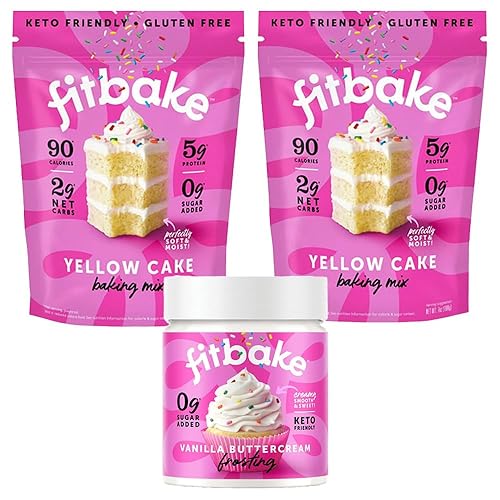 FitBake Mezcla amarilla para hornear pastel y glaseado de vainilla, 0.00 oz a 0.07 oz de carbohidratos netos por porción, alimentos bajos en