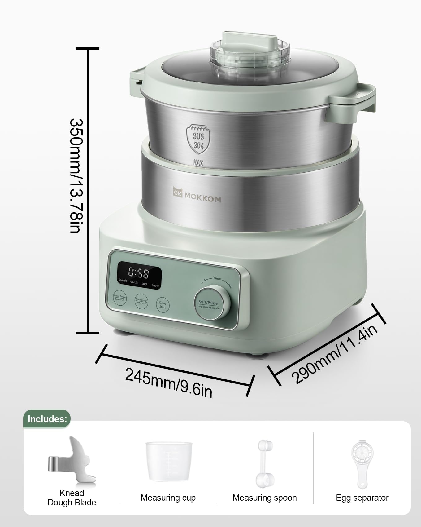 Máquina de masa eléctrica con función de masa a prueba, temporizador de microcomputadora, cuenco de acero inoxidable 304 de 6.34 cuartos de galón, máquina de amasado de harina de cocina para el 8