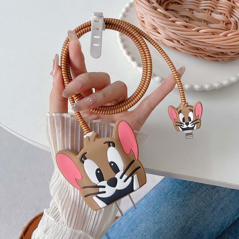 Image of DIVERTS Charger Case Cover 360 Degree Full Protection Cover Funny Cartoon Character Compatible for iPhone 18-20W Silicone Protective Charger Cover Cable Protector for Family (Jerry) (Jerry)