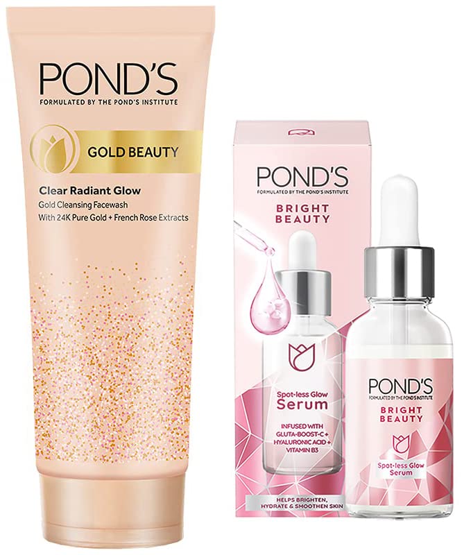 Image of Pond's Bright Beauty Spot-less Glow Serum, 30ml & Pond's Gold Beauty Gold Cleansing Face Wash, 50 g