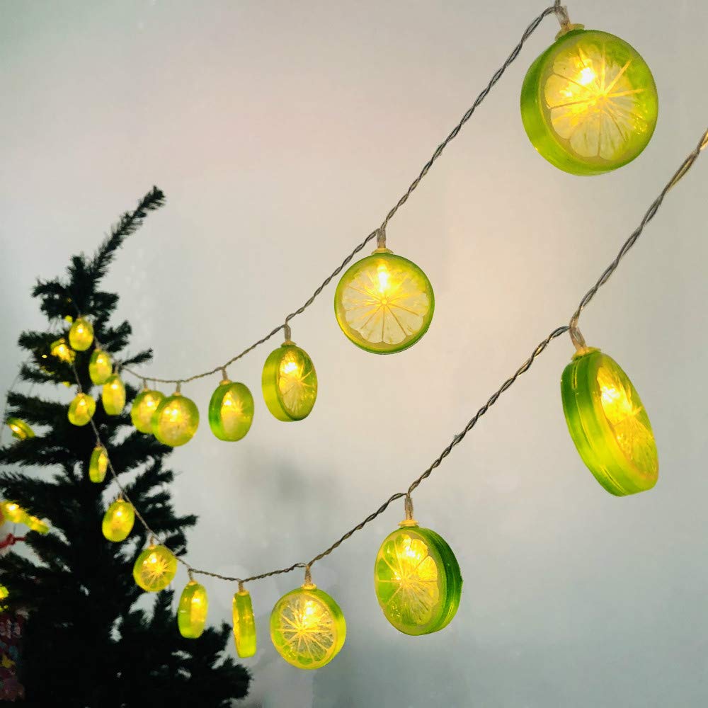 Riaxuebiy Lemon Slice Decor Lights Lemon Green Leaf Vine Fairy Lights 3M 20LED USB Powered Fruit Garland Lamp for Kitchen Patio Fence Camping Holiday Party Summer Decoration (Lime)