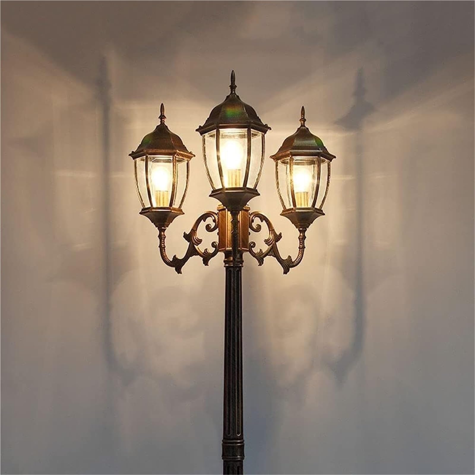 QUSYZD Solar Post Lights Outdoor Lamp Post Light, 3-Lights Outdoor Lamp Post Light, Vintage Street Lights Ip56 Waterproof European Rustic Bronze Patio View Street,Height 225cm