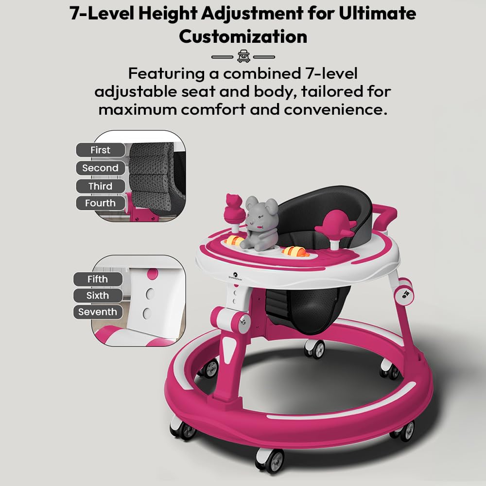 StarAndDaisy Baby Walkers for 9 Month+ Baby Boy Girl / 360° Walker for Kids with RGB Light, 7 Level Height Adjustment/Baby Walker with Switchable Food & Musical Toy Tray. 1