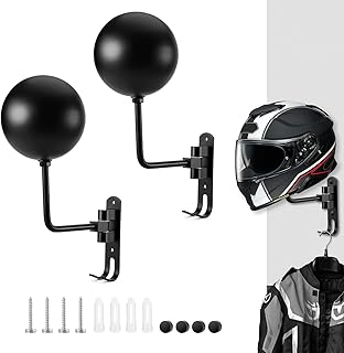 HK Motorcycle Helmet Rack, Helmet Holder Wall Mount 180 Degree Rotation Helmet Hanger with Double Hook for Coats, Caps, Hats, Motorcycle Accessories
