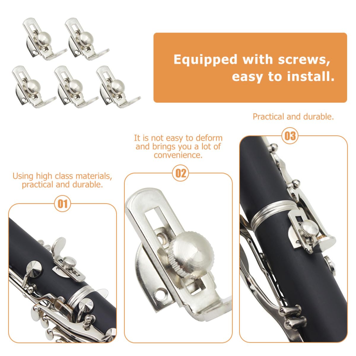 GALPADA Set 5 Pezzi Poggiadito Regolabile per Clarinetto, Supporto Poggia Dita Compatto in Materiale Resistente, Accessorio per Strumenti a Fiato, per Uso Professionale e Amatori