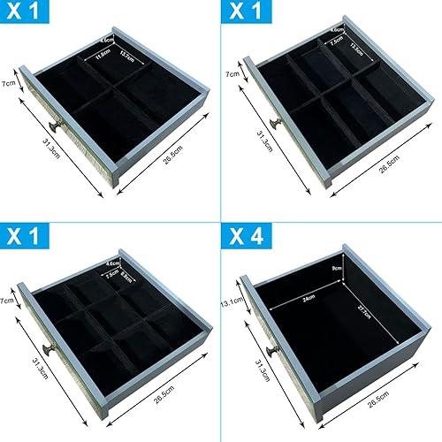 Miniatura 3 de Colilove Armario de joyería con espejo plateado con 7 cajones, 16 ganchos para collares, 2 puertas laterales oscilantes