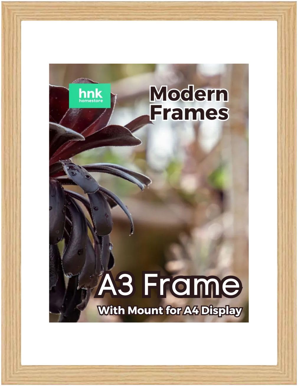 OAK Large A3 Picture Poster Frame Size 29.7 X 42cm, 297 X 420mm with White mount for Image, Photo, Artwork, or Print Size A4, 21 X 30cm, 210 X 300mm [OAK A3/A4 Frame]