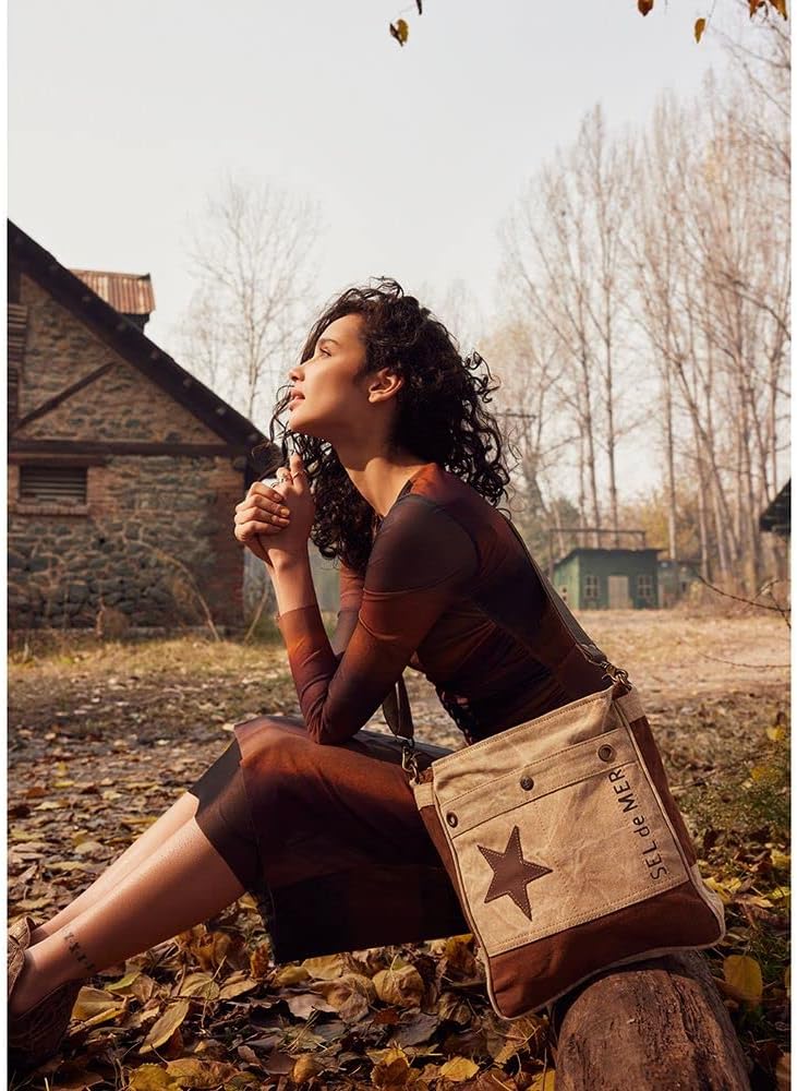 Myra Bag Western Leather Shoulder Bag for Women - Upcycled Canvas Crossbody Bag Studded Star
