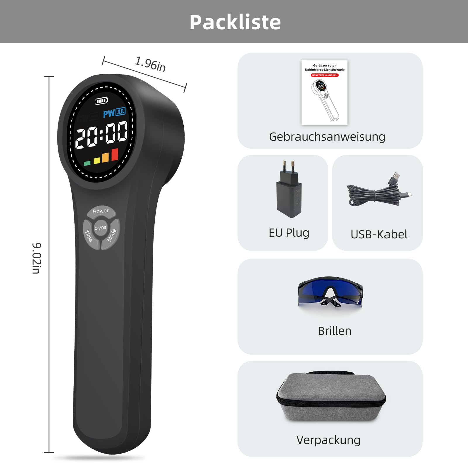 Dispositivo terapeutico a luce rossa, 4 x 980 nm+4 x 810 nm+16 x 660 nm, portatile, luce a infrarossi, per il relax e il sollievo dal dolore