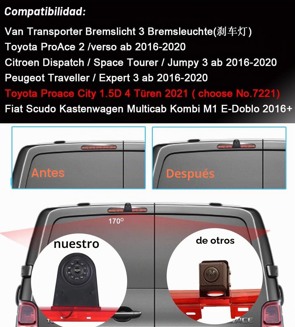 Third Roof Top Mount Brake Lámpara Cámara Luz de Freno Cámara inversa Coche Cámara de Visión Trasera Cámara de Marcha Atrás para Citroen Dispatch Proace Peugeot Expert Traveller Van Transporter