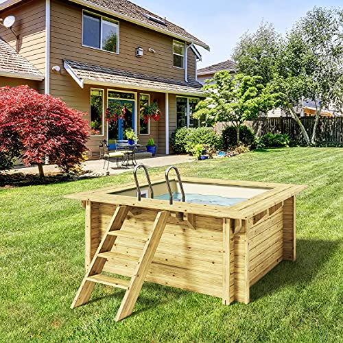Paradies Pool® Holzpool Lulu Einzelbecken inkl. Zubehör, Edelstahlleiter Tiefbecken, Folie Sand mit 0,8mm Stärke… – Bild 4