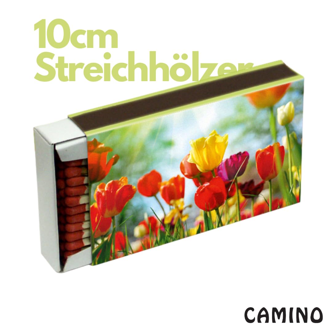 Camino 24 boîtes d'allumettes XXL 10 cm Motifs Fleurs, boîte d'allumettes pour Barbecue, cheminée, poêle, Bougies, allumettes de sécurité Motifs Fleurs Allumettes de Lance