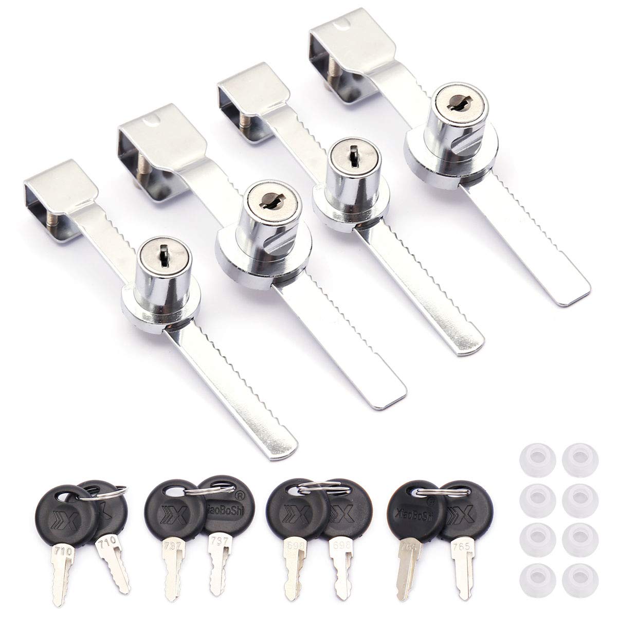 SurePromise 4 Pieces Sliding Glass Door Ratchet Locks with Keys Showcase Display Cabinet Drawer Safety Lock for Cupboard Mail Box Locking 2 Pair of Different Size