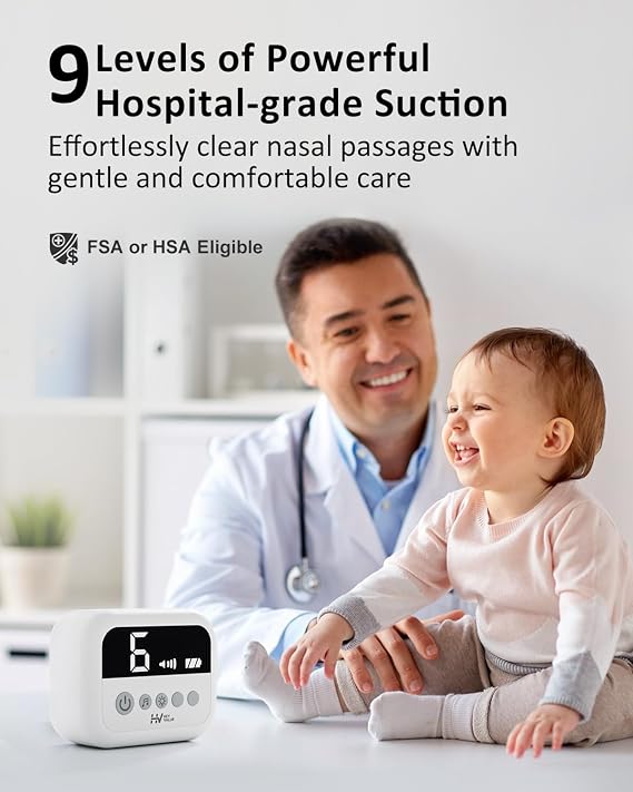 HEYVALUE Nasal Aspirator for Baby, Hospital Grade 9 Levels Suction, White