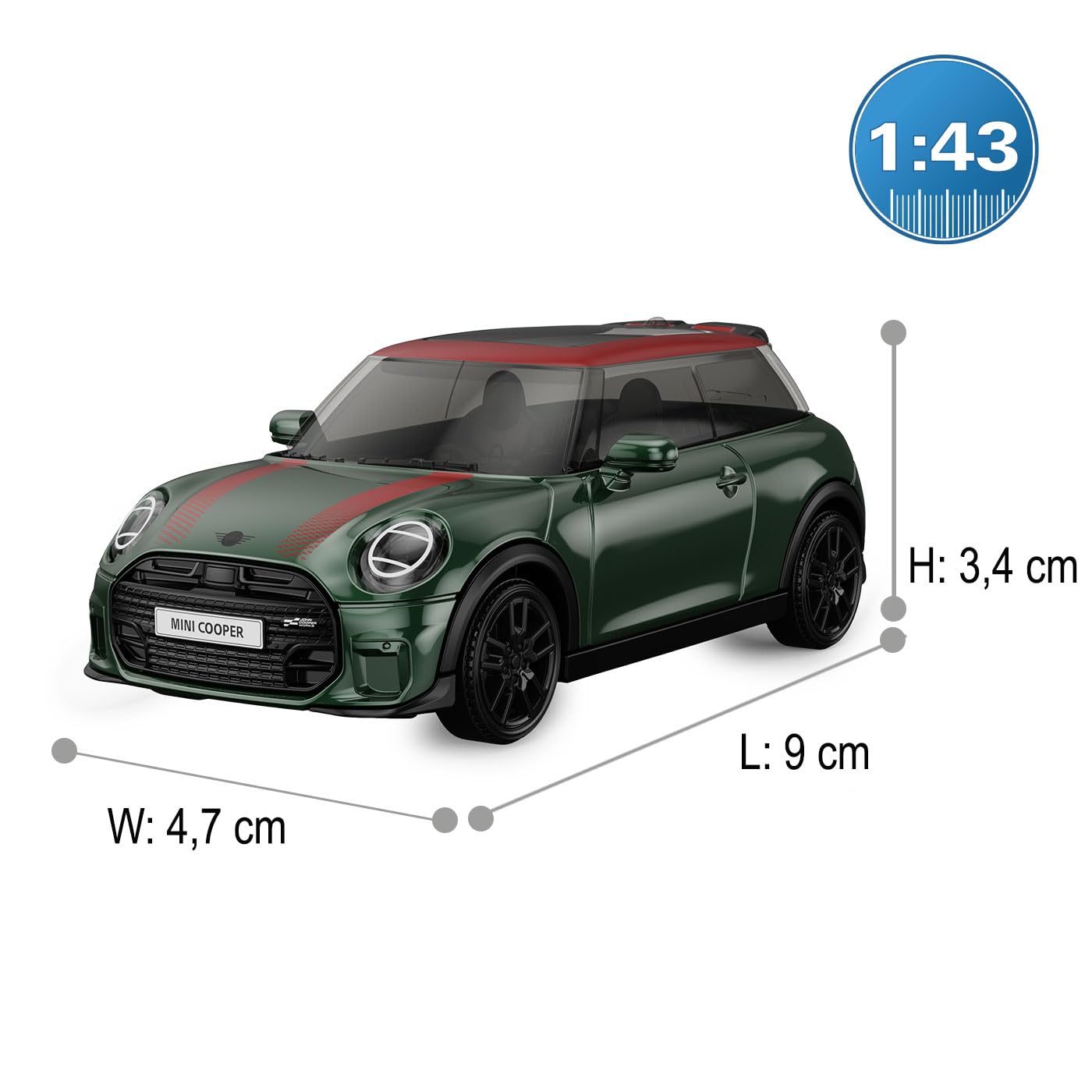 JAMARA 402258 Mini John Cooper Works Diecast 1:43 Verde Modelo Coche Metal Cuerpo Miniatura Coche Coleccionista Juguete Niños Idea de Regalo