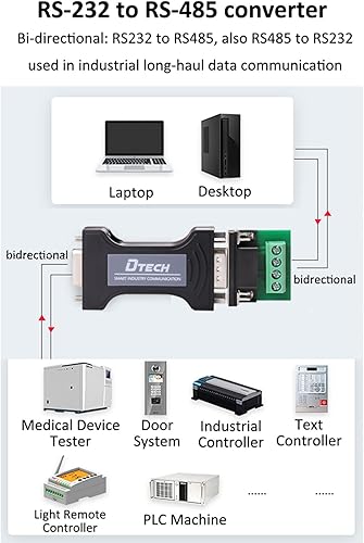 Miniatura 7 de DTECH RS232 a RS485 Serial Converter Adaptador con bloque de terminales de 4 posiciones para datos de comunicación industrial de larga distancia