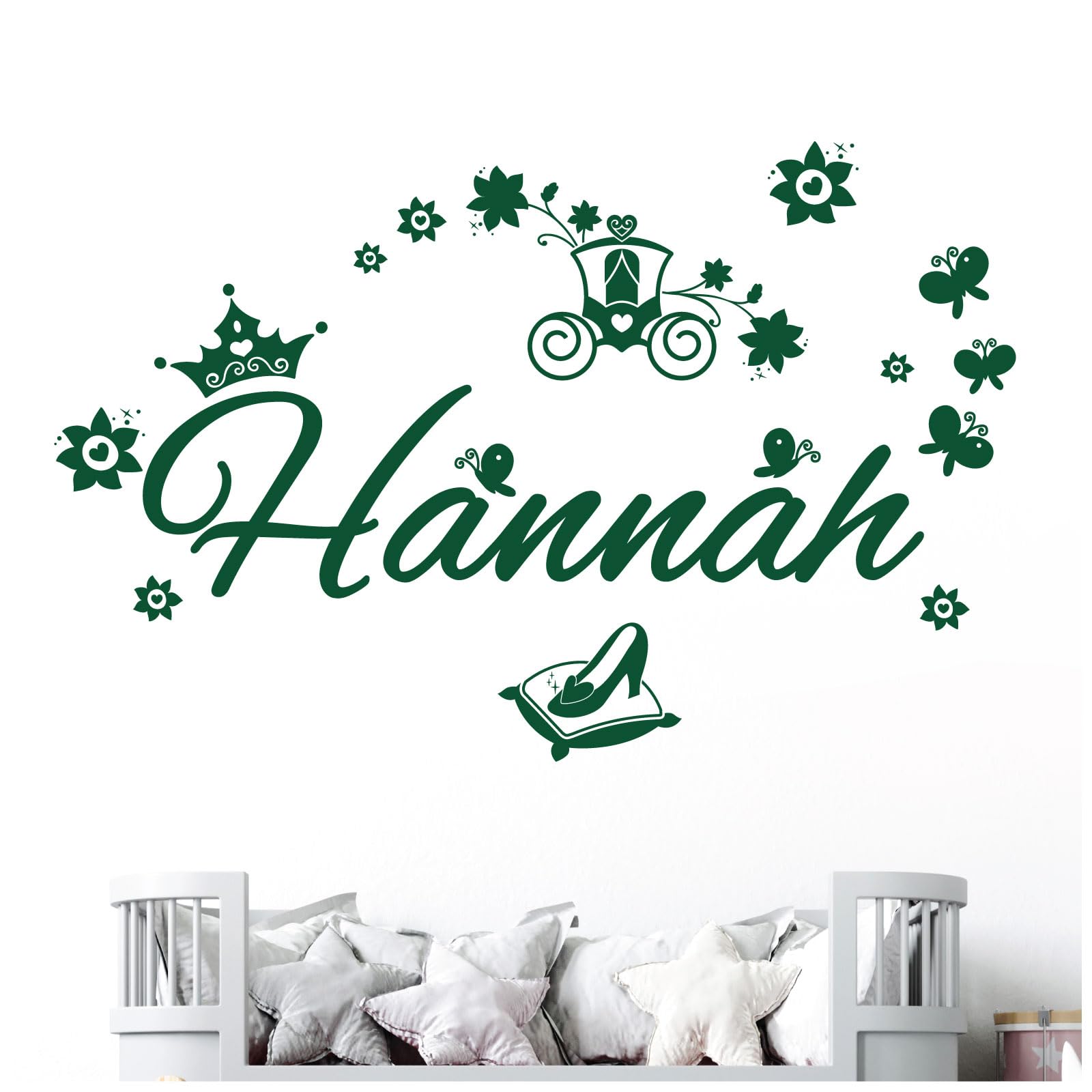 Personalised Name Girls Wall Art Sticker - Princess Fairy Tale Cinderella Story [Medium] [Forest]
