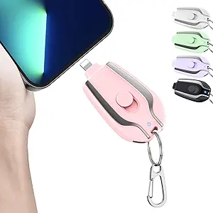 Keychain Portable Charger, 2200mAh Mini Power Emergency Pod,External Fast Charging Power Bank Battery Pack,Cell Phone Charger for 14,13,12,11,Plus,Pro,Max,XS,XR,X,8,7,6,6s,5,4,Pink