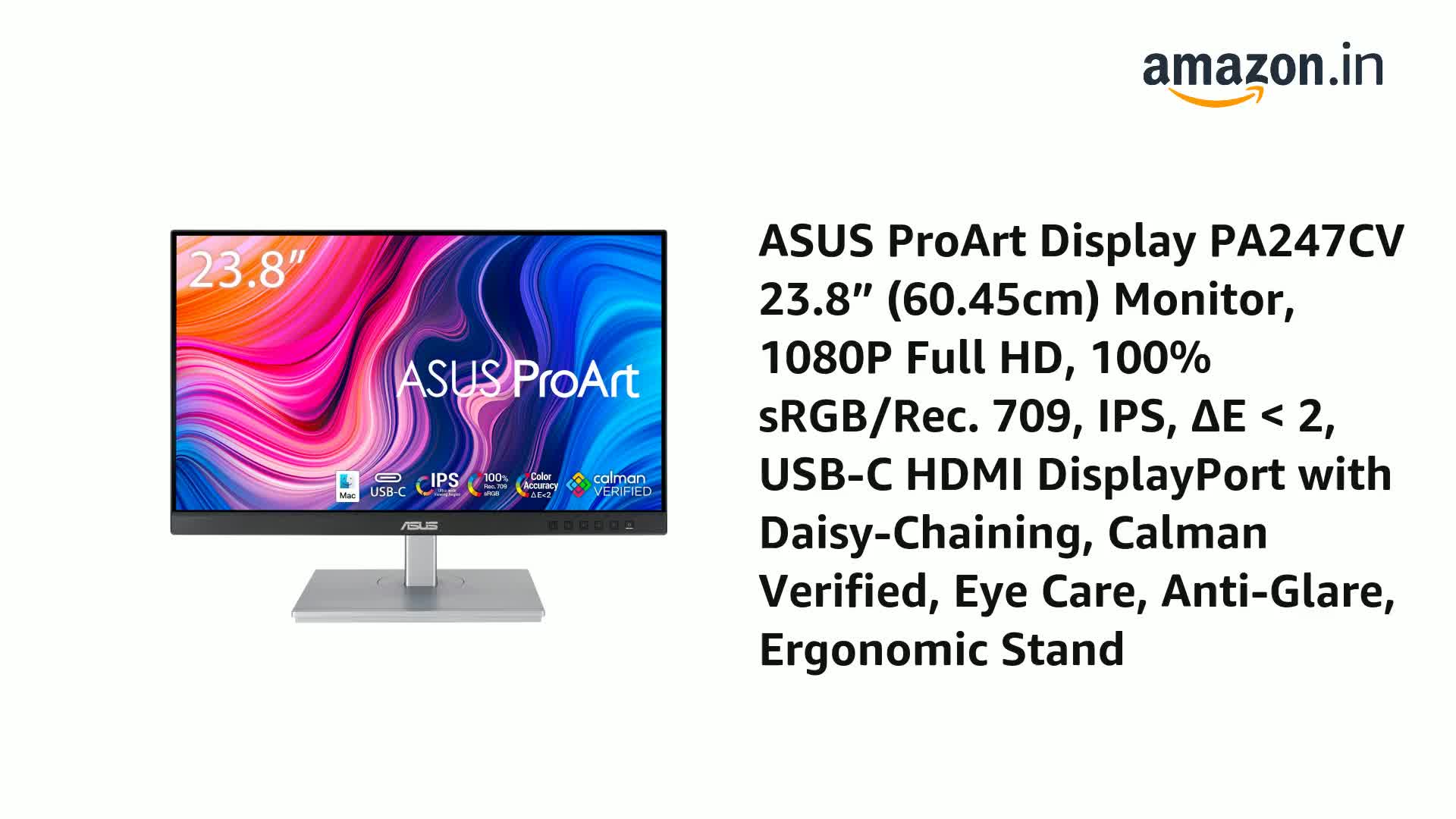 ASUS ProArt Display PA247CV 23.8” (60.45cm) Monitor, 1080P Full HD