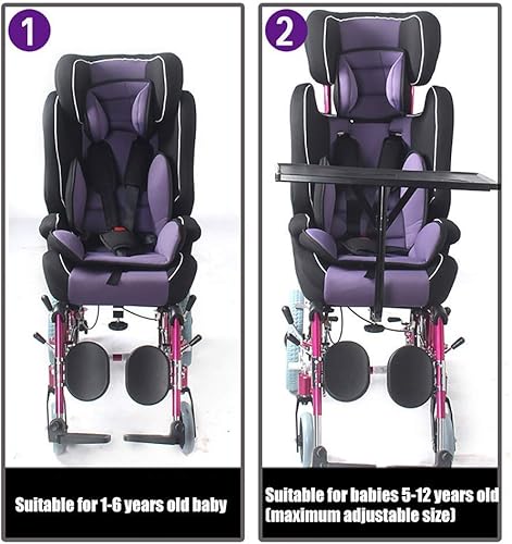 Miniatura 6 de MYSGYH YANGPING - Silla de ruedas plegable para niños, silla de ruedas manual para niños con parálisis cerebral con respaldo alto, mesa de comedor