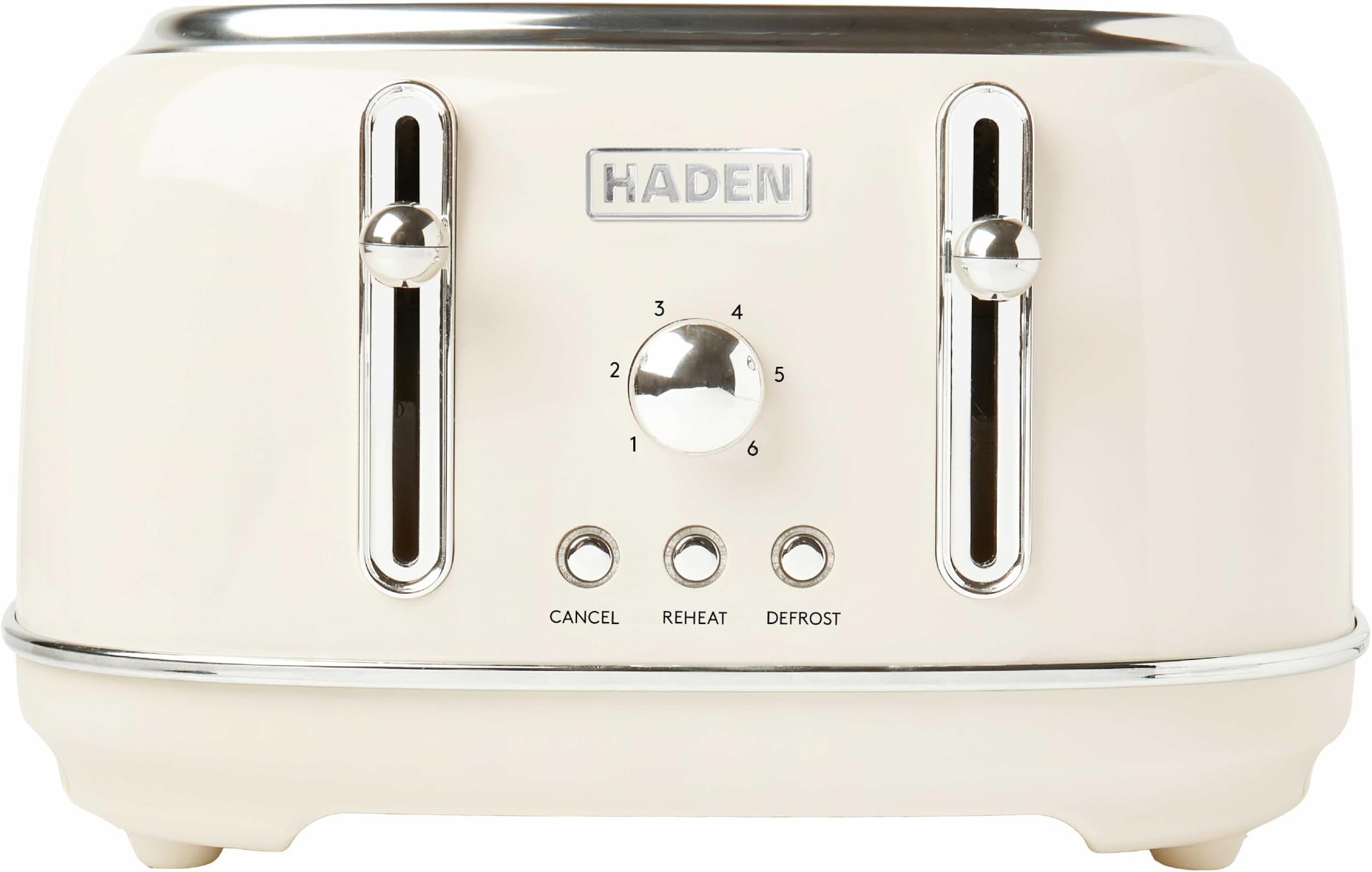 Haden Highclere Cream Toaster 4 Slice - Electric Stainless steel Toaster With Reheat And Defrost Functions - Easy To Clean - Removable Crumb Trays