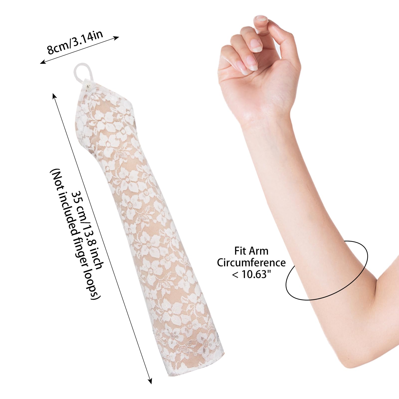 Long Keeper Elegant Floral Lace Gloves for Women Elbow Length Fingerless Long Gloves with Finger Loops for Bridal Opera Evening Wedding Party Prom One Size (White - Image 3