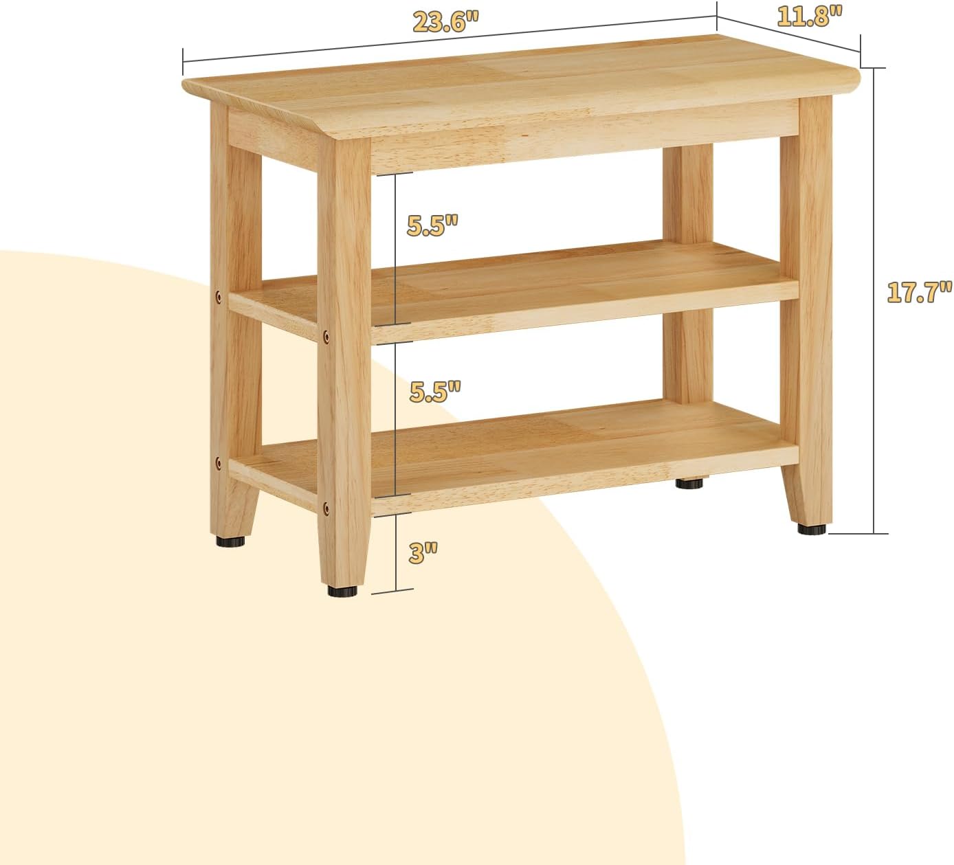 Wood Shoe Bench for Entryway,Bench with Shoe Rack,Storage Shoe Organizer for Hallway,Living Room,Bedroom (Natural, 23.62''W×11.81‘’D×17.71‘’H)