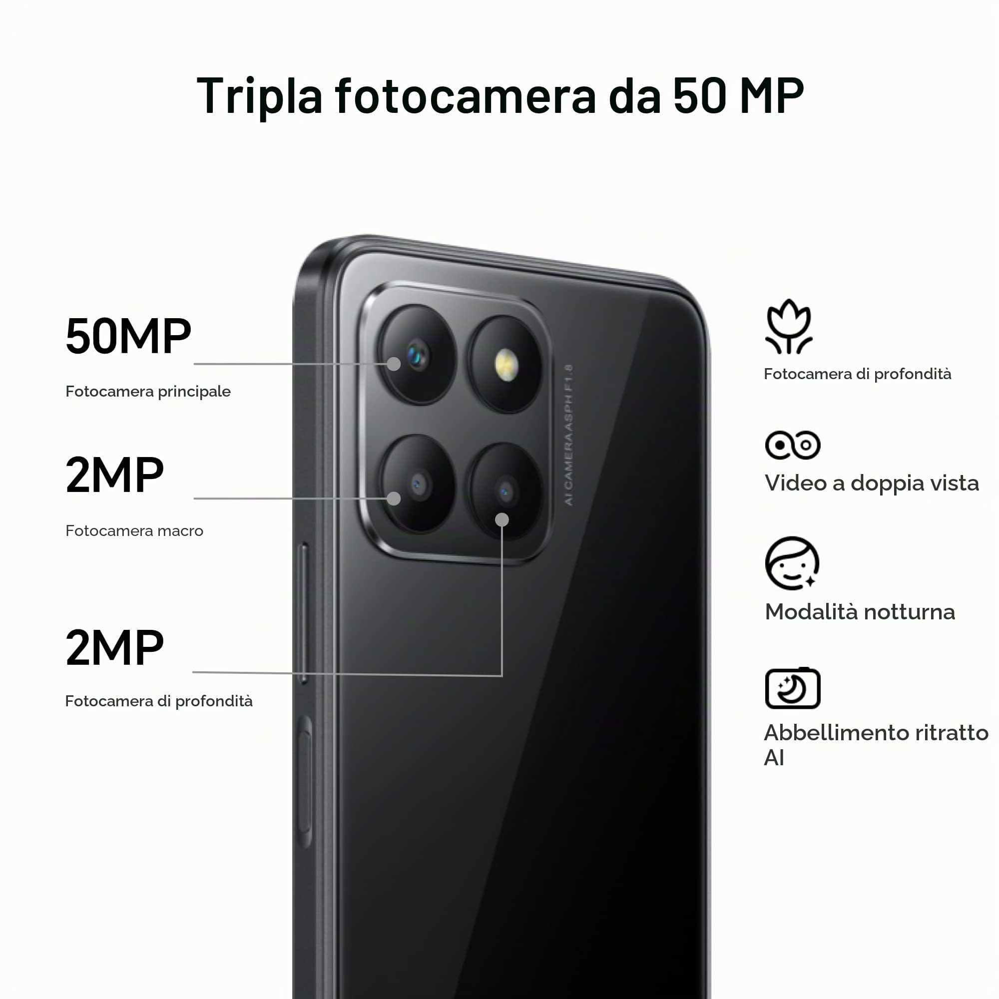 Honor 70 Lite, Smartphone 5G, 4GB+128GB, 6,5" 90Hz Display FullView, 5000mAh, Android 12, Dual SIM, Midnight Black