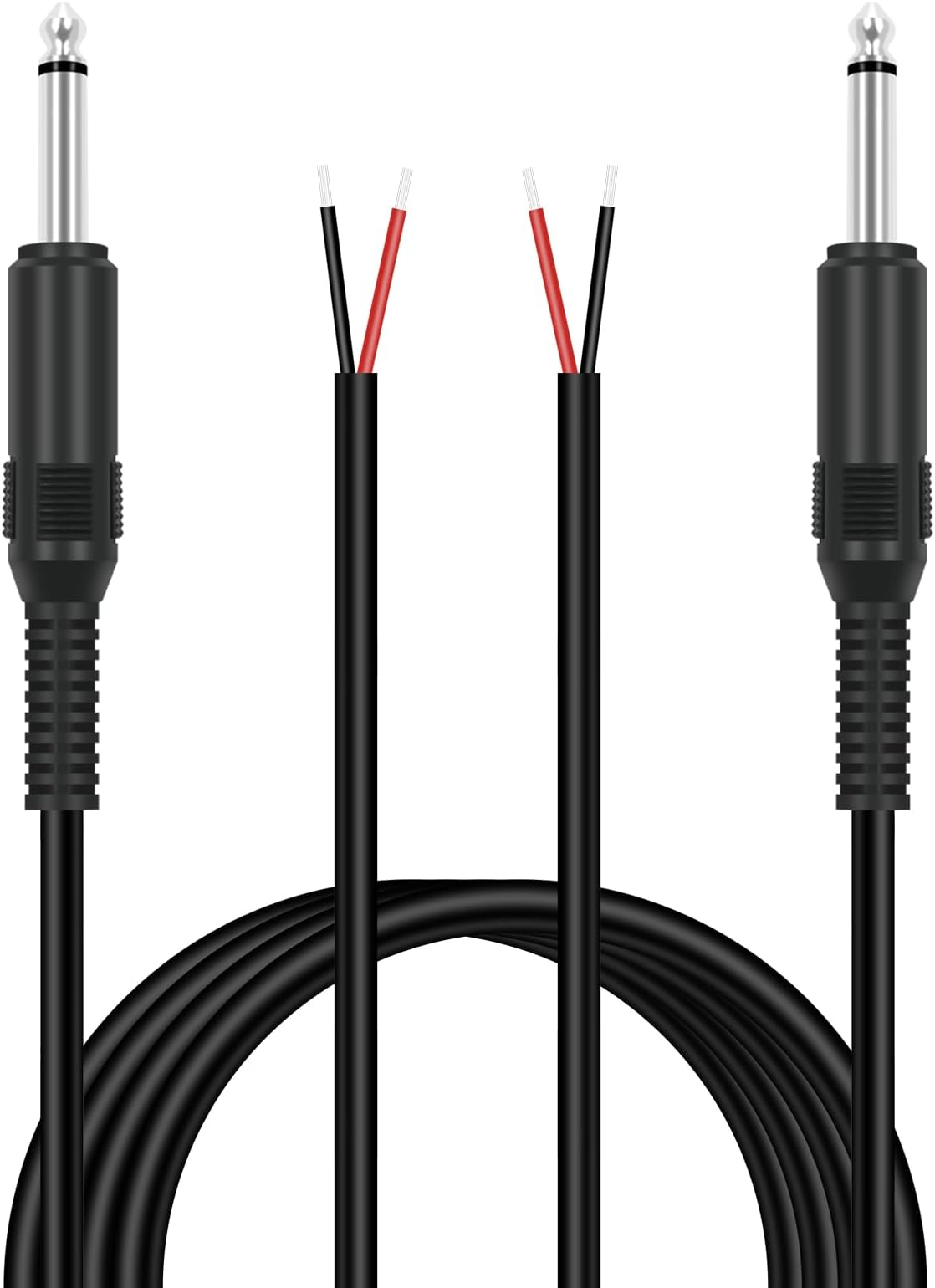 6.35mm 1/4" to Speaker Wire Adapter, 2-Pack 6ft 6.3mm TS Mono Male Plug to Bare Wire Pigtail Connector Repair 6.35mm Jack Audio Cable for Microphone Speaker Electric Guitar Bass Keyboard Amplifier
