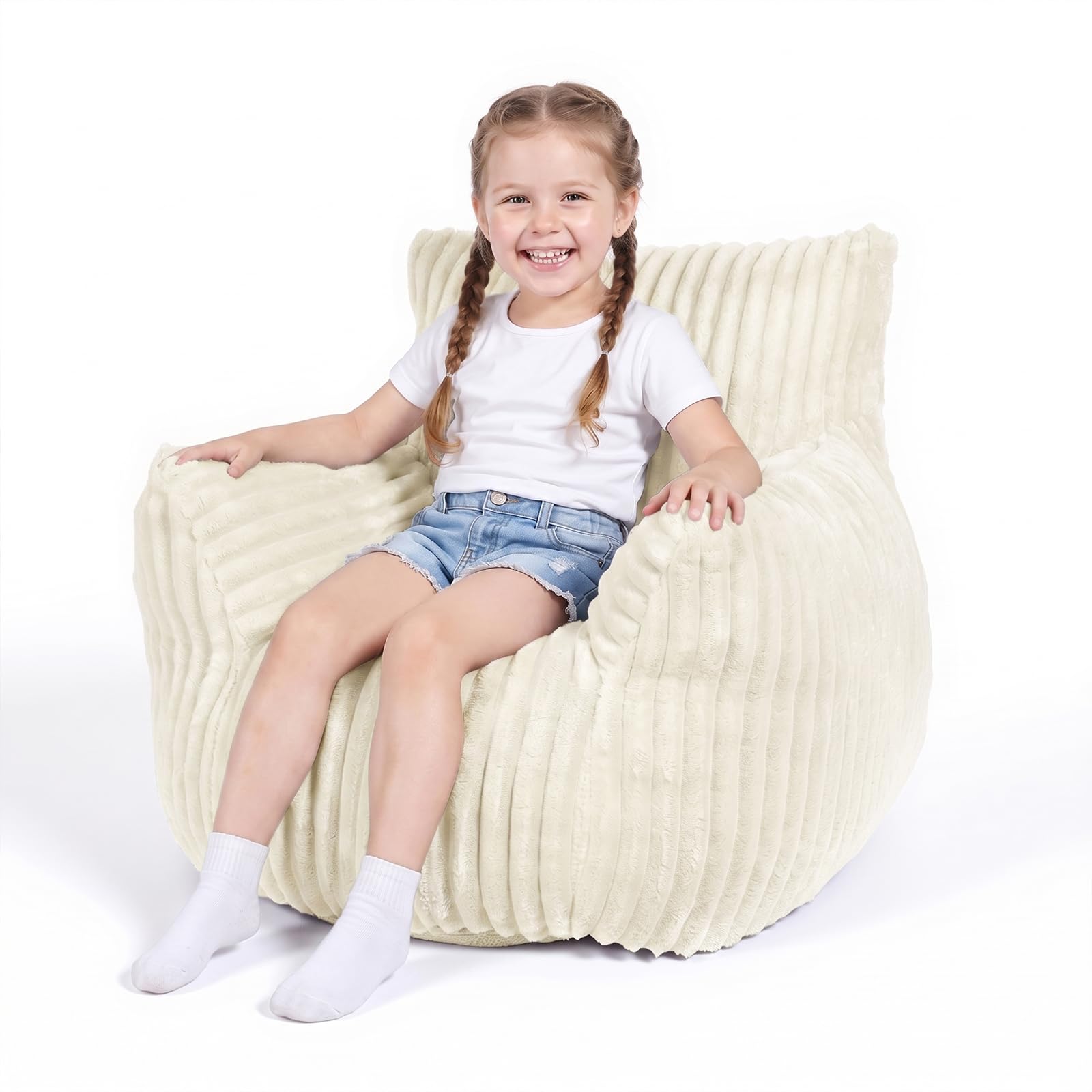 MaxiBean Bean Bag Chair - Plush Faux Fur Floor Seating Furniture Bean Bag Chair for Living Room, Bedroom, Playroom (2.5FT Solid White)