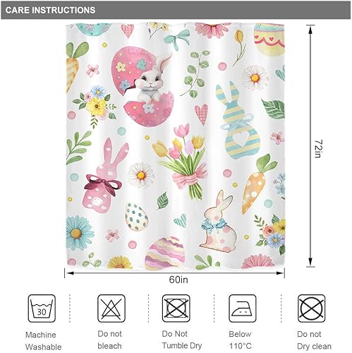 Miniatura 3 de Riyidecor Cortina de ducha de conejo de Pascua para decoración de baño, 60 pulgadas de ancho x 72 pulgadas de alto, lindos huevos de conejo,