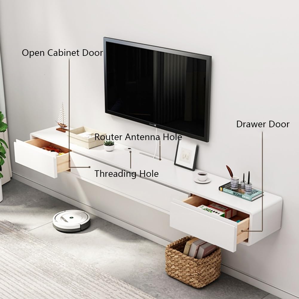 Moderner, wandmontierter TV-Schrank, schwimmendes Entertainment-Center, Media-TV-Konsole, Regal mit Schubladen für Wohnzimmer und Schlafzimmer (Grigio 160 cm)