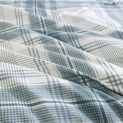 Image of MaiReve Plaid Twin XL Comforter Set, Blue Grey Grid Bedding Set for Boys & Girls, Classic Checkered Bed in A Bag Comforter Sets with Fitted & Flat Sheet, Pillowcase & Sham(Blue Grey, 66 inchx90 inch)