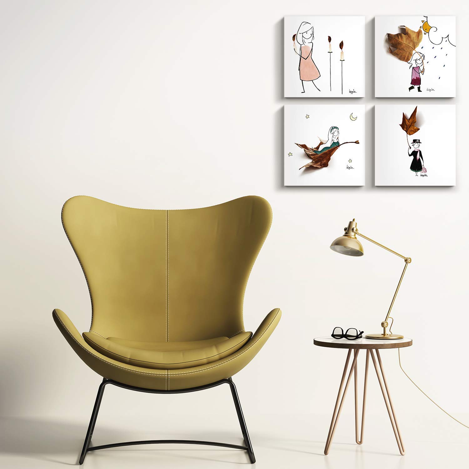 PICANOVA MIXPIX Mix Tiles Prints – Virgola Leaves – Set of 8x8 in 4 pcs Lightfoam Art Print Tiles – Wall Art Decor Tiles with Magnetic Hanging System, Easy to Hang – Design by Virgola Art