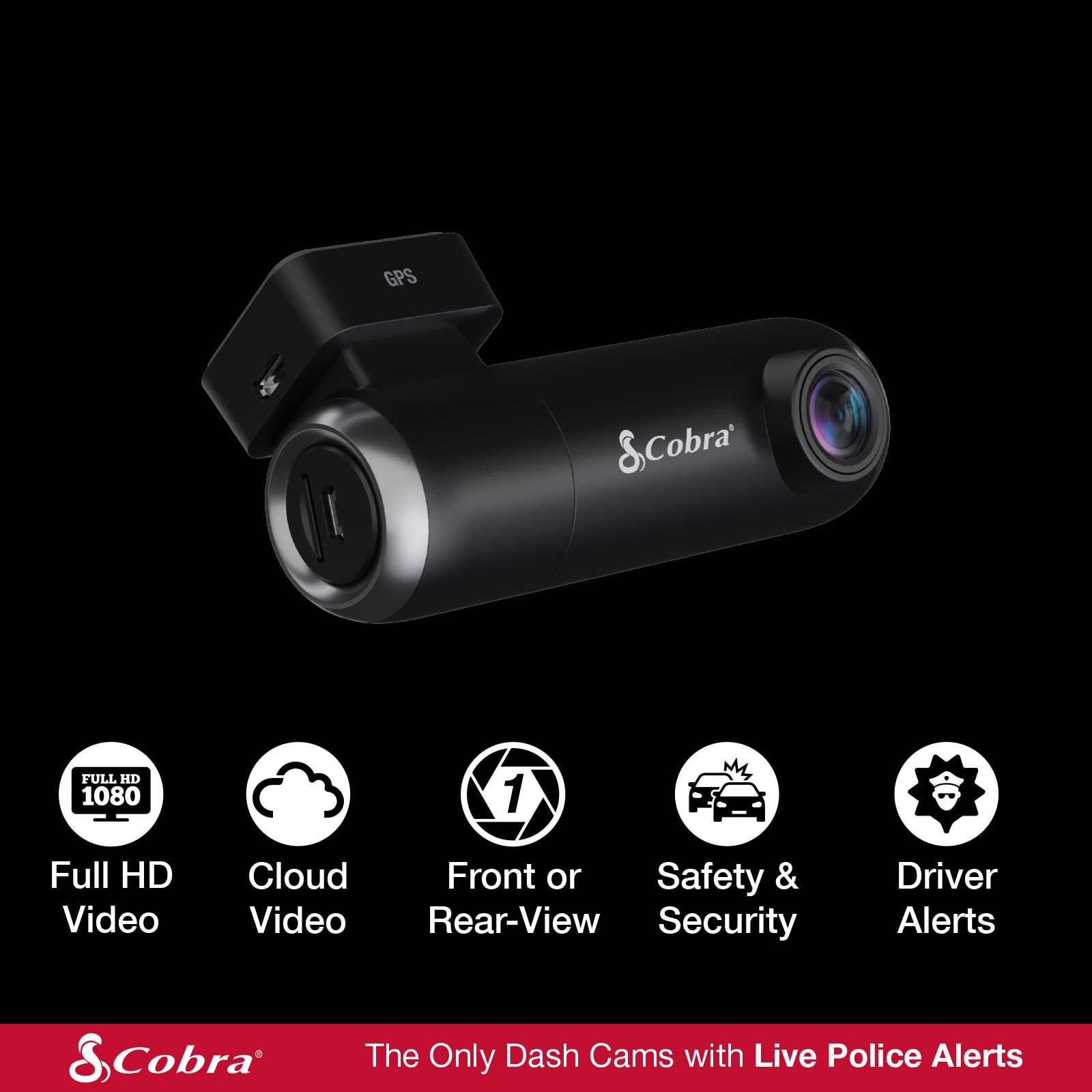 Cobra Smart Dash Cam (SC 100) - Full HD 1080P Resolution, Built-in WiFi & GPS, 140 Degree View, Live Police Alerts, Incident Reports, Emergency Mayday, Drive Smarter App, 8GB SD Card Incl.