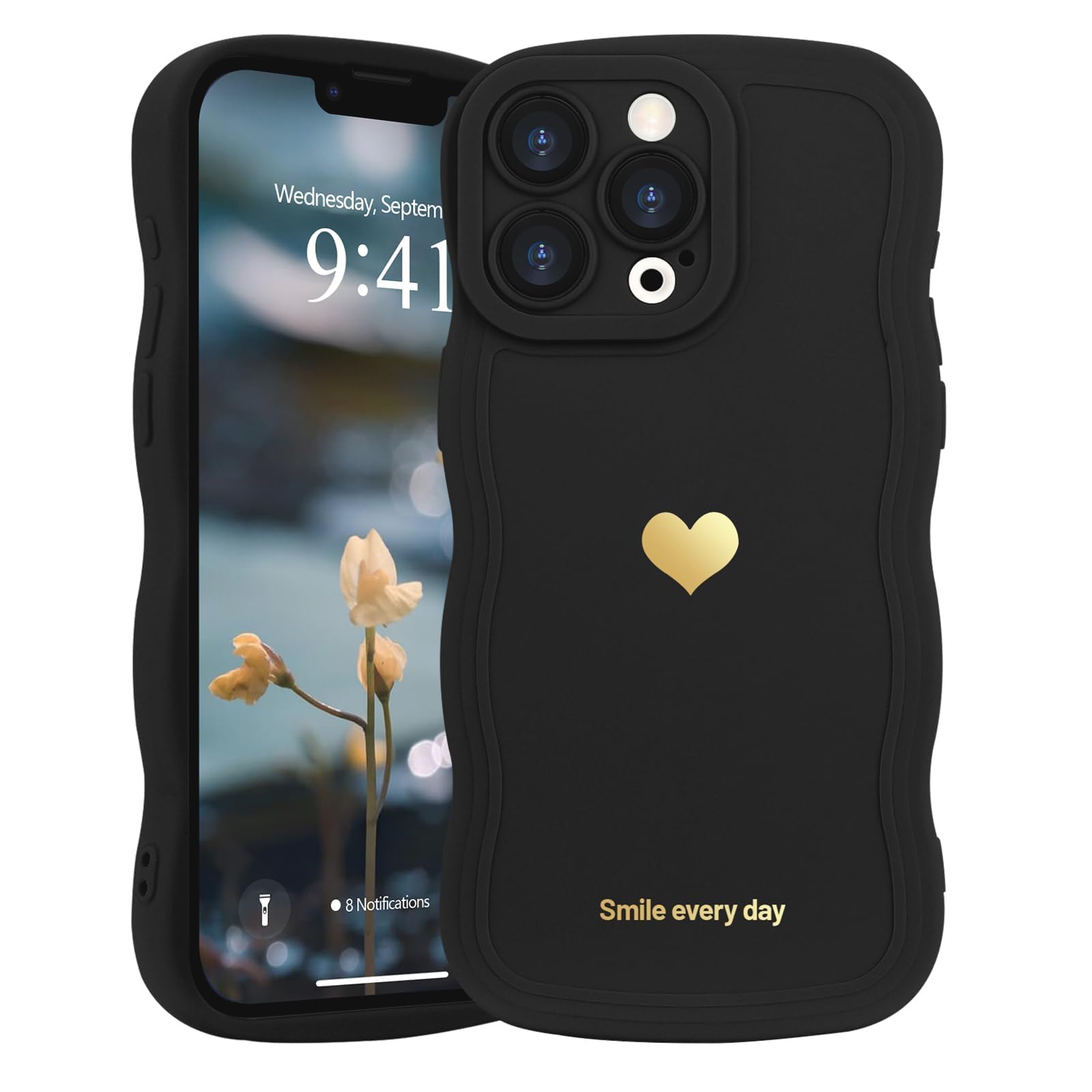 LAPOPNUT for iPhone 13 Pro Max Case Cute Heart Simple Wave Frame Case Aesthetic Design Solid Color Girls Women TPU Silicone Slim Phone Cover for