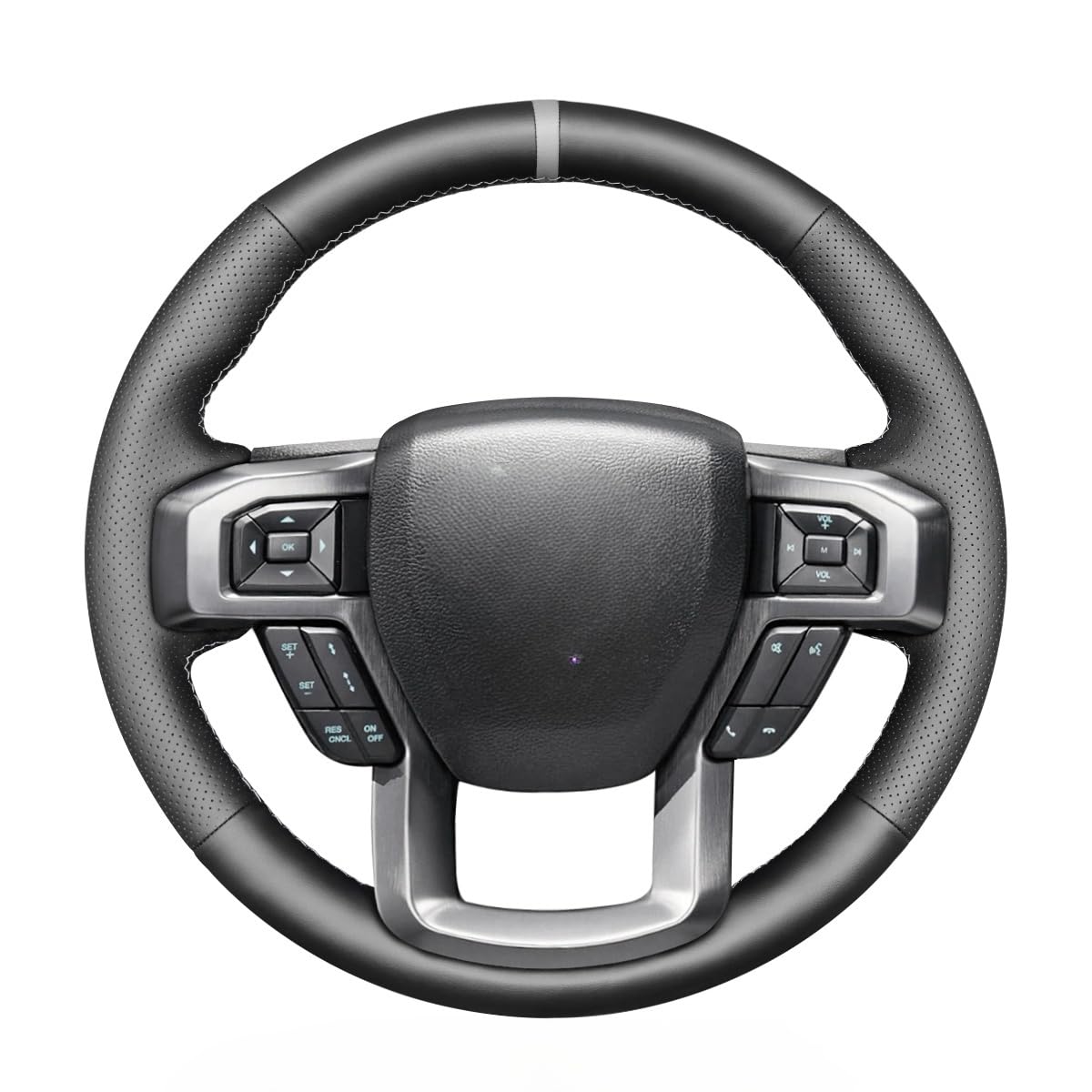 MEWANT Hand Stitch Black Faux Leather Steering Wheel Cover for Ford F-150 F-250 F-350 F-450 F-550 F-600 F-650 F-750