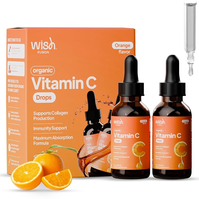 Wish Fusion Suplemento de Vitamina C líquida orgânica 200 mg — 2 frascos de 30 mL