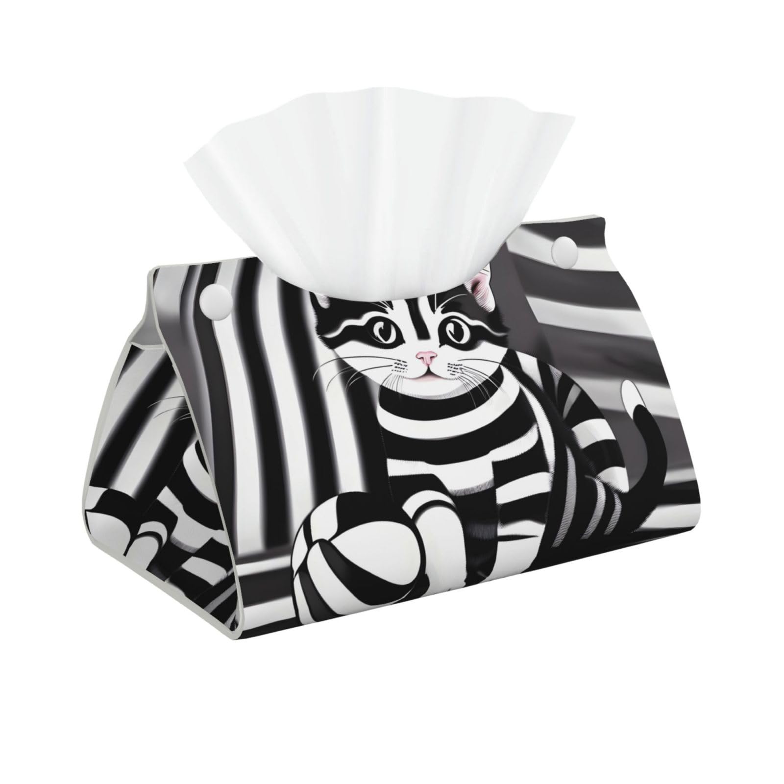 Black and white striped kitten Long Leather Tissue Box Cover-Waterproof PU Leather Tissue Holder for Bathroom, Decorative Rectangular Tissue Case