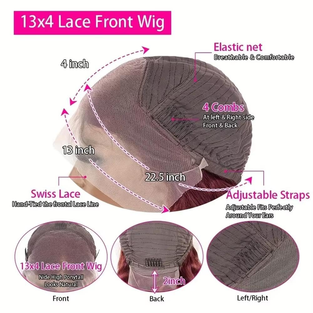 Haarpflege Burgunderrote Lockere Gewellte Kurze Bob-Echthaar-Perücke 13 X 4 Spitzenfront 220 Dichte(180%,14inches)