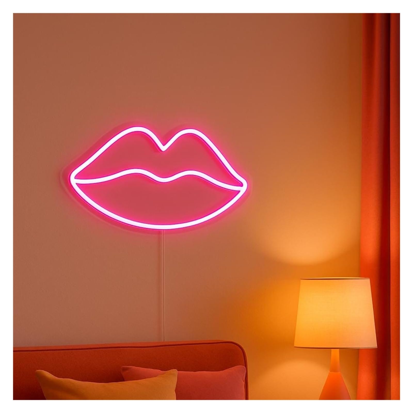 Shouxi B Sign Lamp Lips Neon Sign, Suitable For Aesthetic Room Or Salon Decor With Dimmable 38Cm