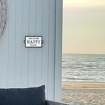 White Metal This Is Our Happy Place Sign Rustic Farmhouse Lake House Cabin Wall Plaque Coastal Home Decor
