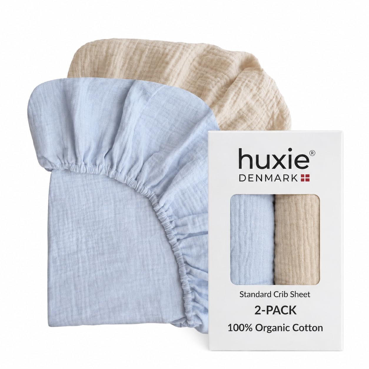 Crib Sheets, 100% Organic Cotton Muslin, 28"x52" Standard 2-Pack