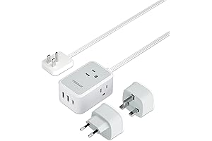 Tessan European Travel Plug Adapter with Power Strip, for US Travelers