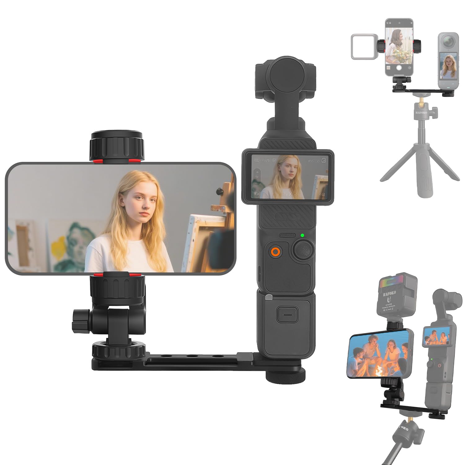 Osmo Pocket 4/3 Telefon Uchwyt kompatybilny z DJI Osmo Pocket 4/3 Creator Combo Zestawem Monitor Uchwyt Akcesoria, Statywu Adapter z 360°Smartfony Uchwytem Vlogowanie Na żywo Wideo Fotografowanie