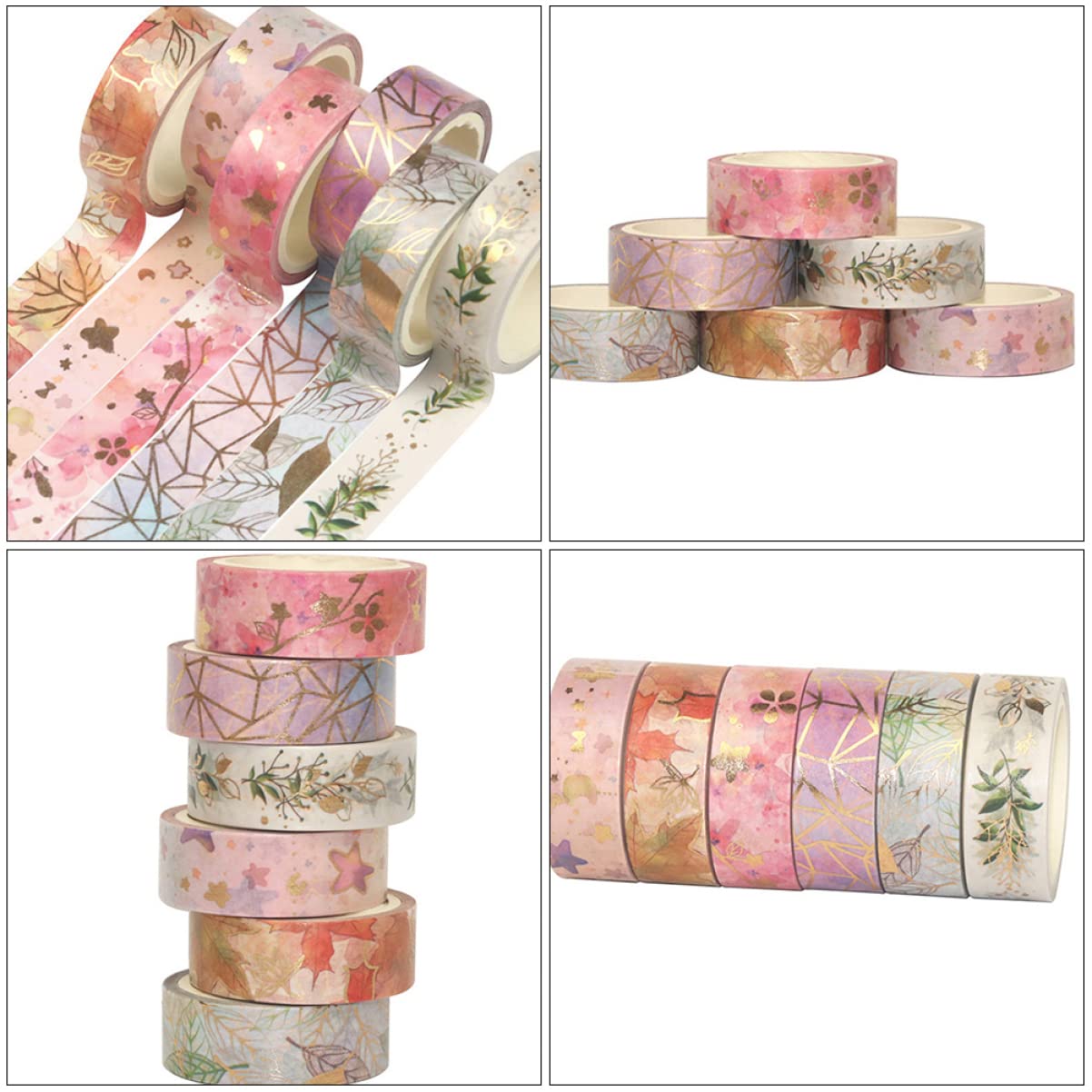 SHINEOFI 2 Set Di Nastro Decorativo Giapponese Washi Masking Tape 500 Cm Rotolo Rimuovi Ottimo Per Progetti Artigianali in Ufficio 12 Pezzi * 2