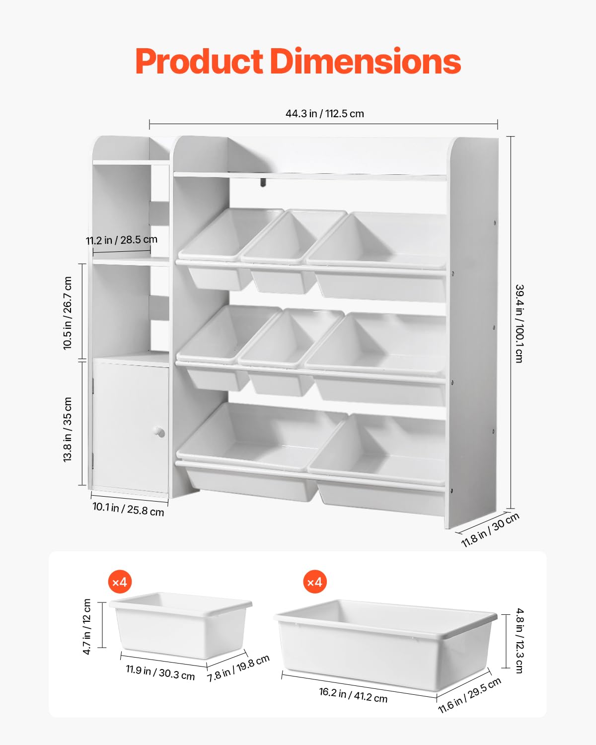 VEVOR Meuble de Rangement Jouets Enfant à 4 Niveaux avec bibliothèque, étagère d'organisateur de Jouets avec 8 bacs en Plastique Flexibles, pour Salle d'étude, Chambre, Salle de Jeux, crèche, Blanc