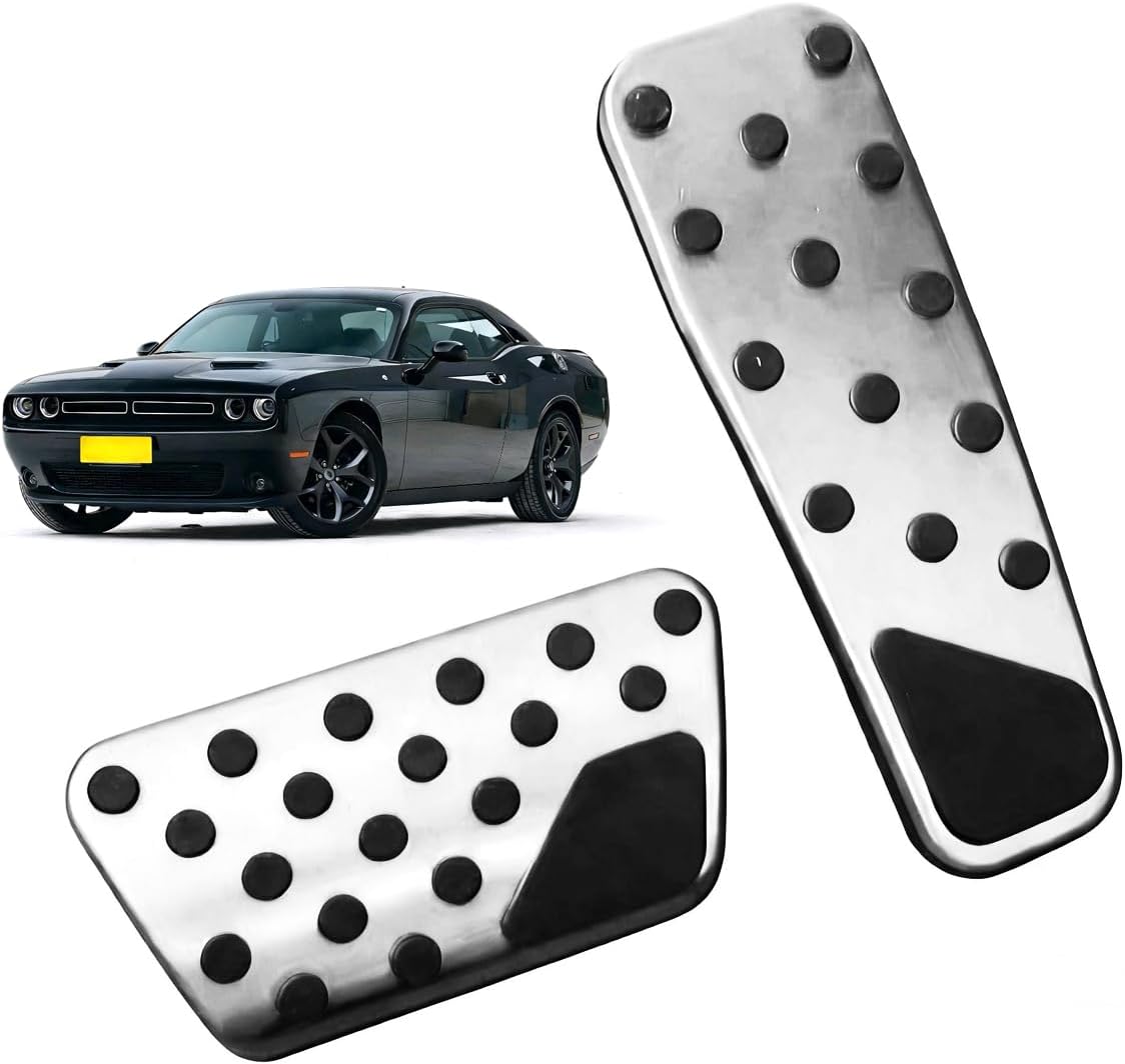Car Pedal Covers for Dodge Challenger 2015 2016 2017 2018 2019-2021 2022 2023, Auto Aluminum Gas Pedal Covers Accessories Replacement, Non-Slip Accelerator Brake Foot Rest Pedals(Set of 2)