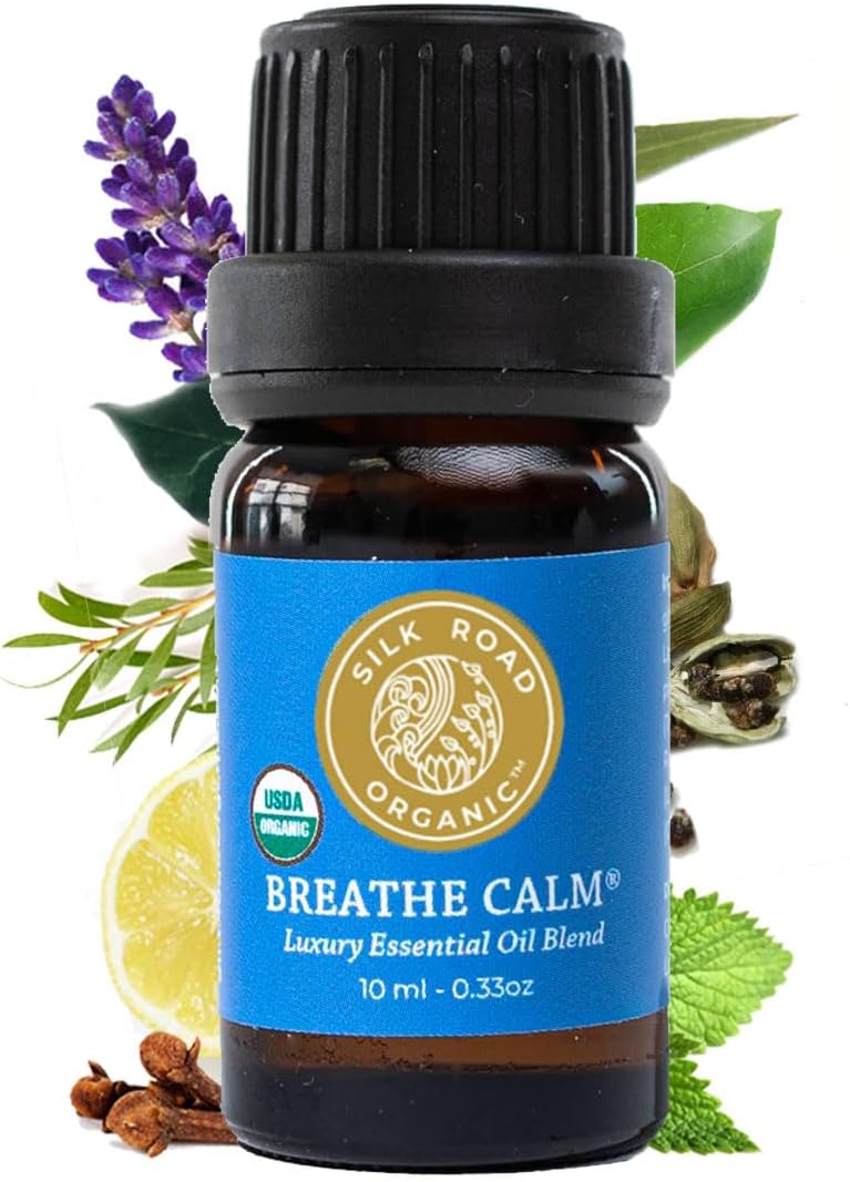 Silk Road Organic Breathe Calm Essential Oil Breathe Easy Blend, 100% Pure USDA Certified Aromatherapy for Cold, Cough, Congestion, Allergy Relief, & Wellness – 10 ml Dropper